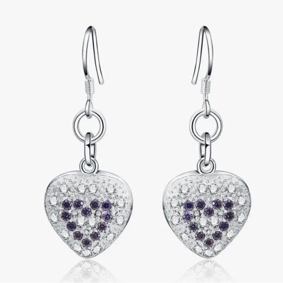 The Dangling Puff Heart earrings in 925 and cubic zirconia - Picture 1 of 7